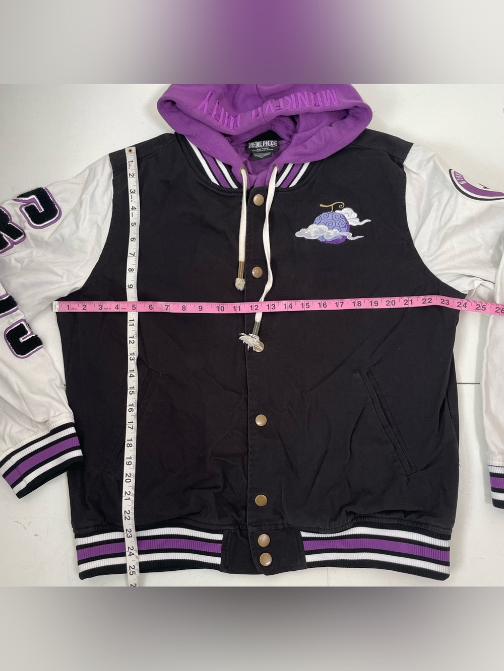 One Piece Sun God Nika Luffy Gear 5 Varsity Jacket Hot Topic Hooded Coat Size XL - Picture 10 of 10